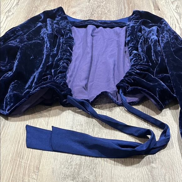 Free People Elegant Velvet Navy Blue Blouse with Bow Detail New Size small - Picture 6 of 9